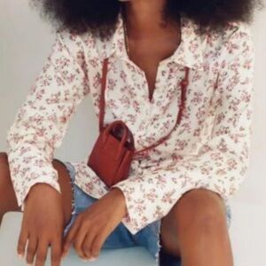 ZARA WOMENS FLORAL V-Neck Long Sleeve Button down Top| Sz Med